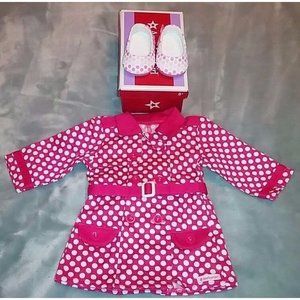 AMERICAN GIRL DOLL  MY AG Pink Polka-Dot Rainy Day Coat & Flats Both Retired